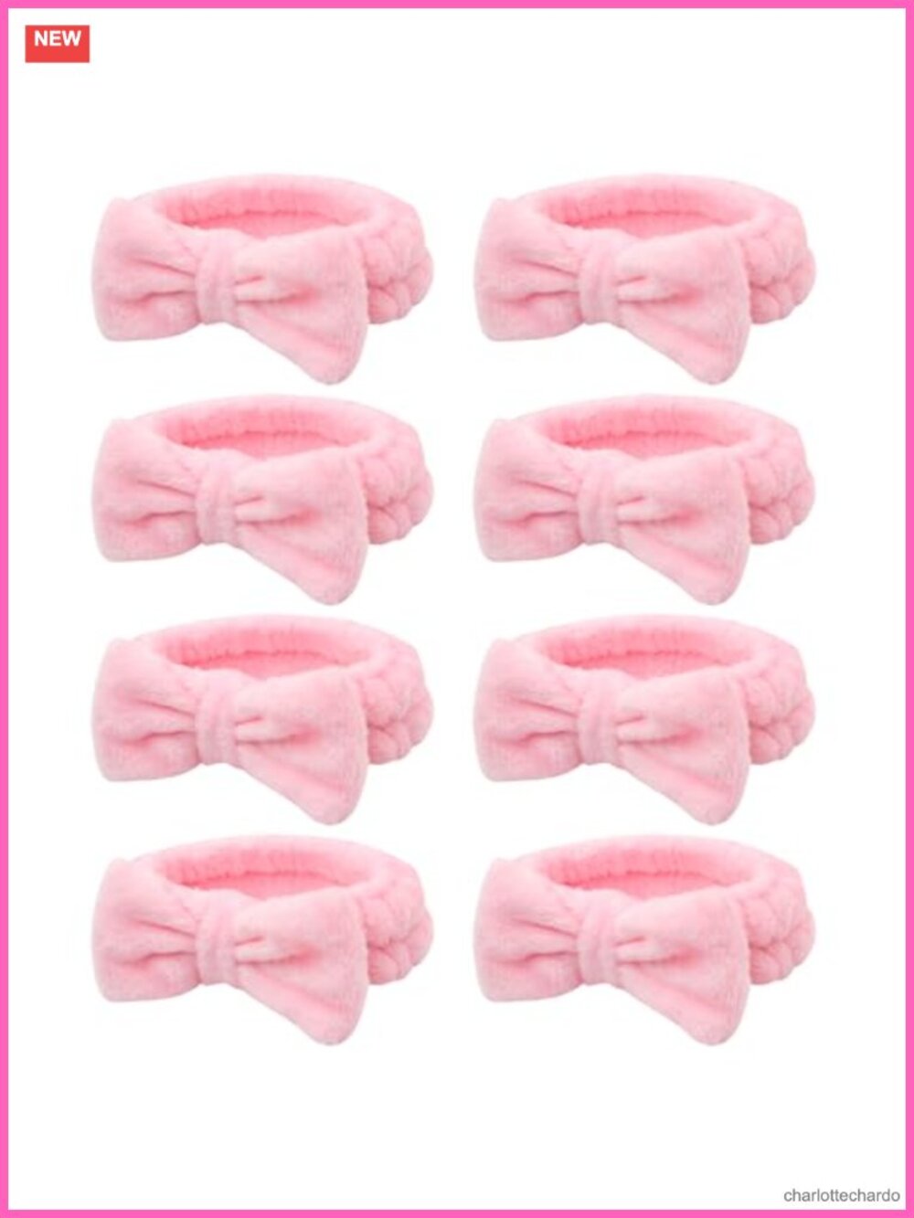 8 Pc Spa Headband Set Coral Fleece Bow Headbands Face Wash Makeup